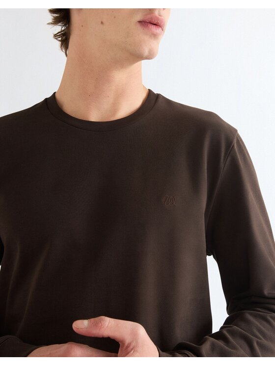 Wrangler Wrangler Longsleeve LS TEE Brązowy Regular Fit