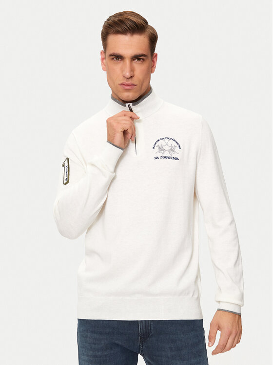 Férfi Sweater La Martina, Méret: L, Ekru, ZMS314 YW120