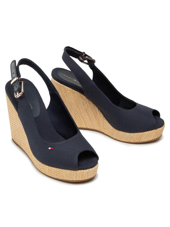 Tommy Hilfiger Tommy Hilfiger Sandale Iconic Elena Sling Back Wedge FW0FW04789 Tamnoplava