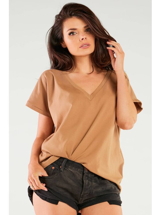 Infinite You Infinite You Bluzka M267 Beżowy Basic Fit