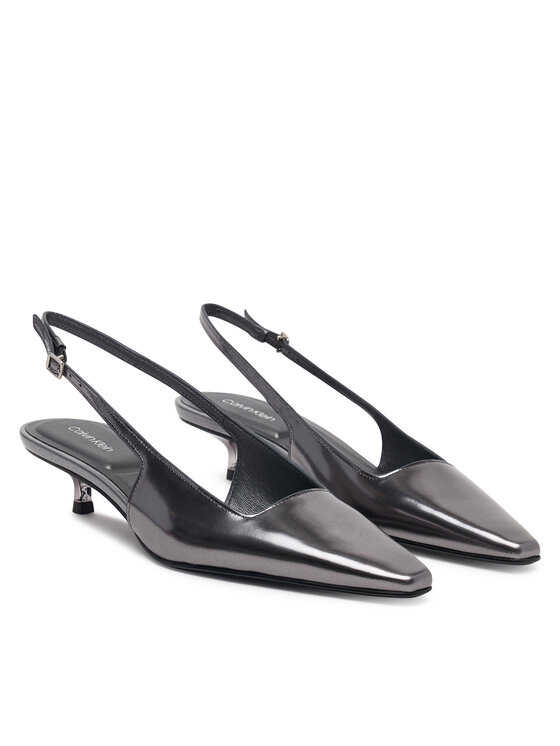 Calvin Klein Calvin Klein Salonarji Kitten Heel Pump Sling Mirr Lth HW0HW03275 Srebrna