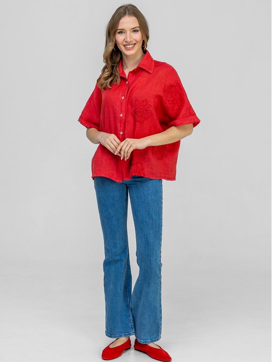 Perso Perso Bluzka CHCE265028F Czerwony Regular Fit