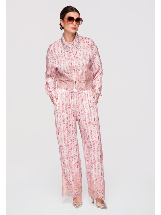 Ombre Ombre Spodnie materiałowe OW-PA-E0006 Różowy Relaxed Fit