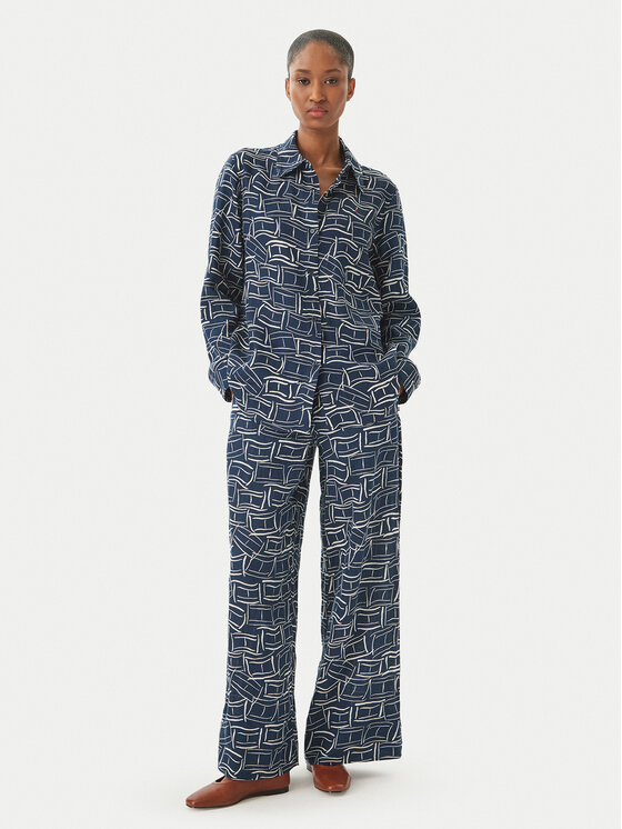 Tommy Hilfiger Tommy Hilfiger Hlače iz tkanine WW0WW48970 Mornarsko modra Wide Leg