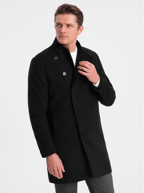 Ombre Ombre Płaszcz przejściowy OM-COWC-0102 Czarny Regular Fit