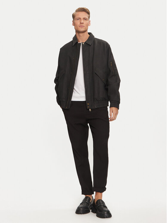 HUGO Hugo Bőrkabát Lamoto 50516888 Fekete Regular Fit