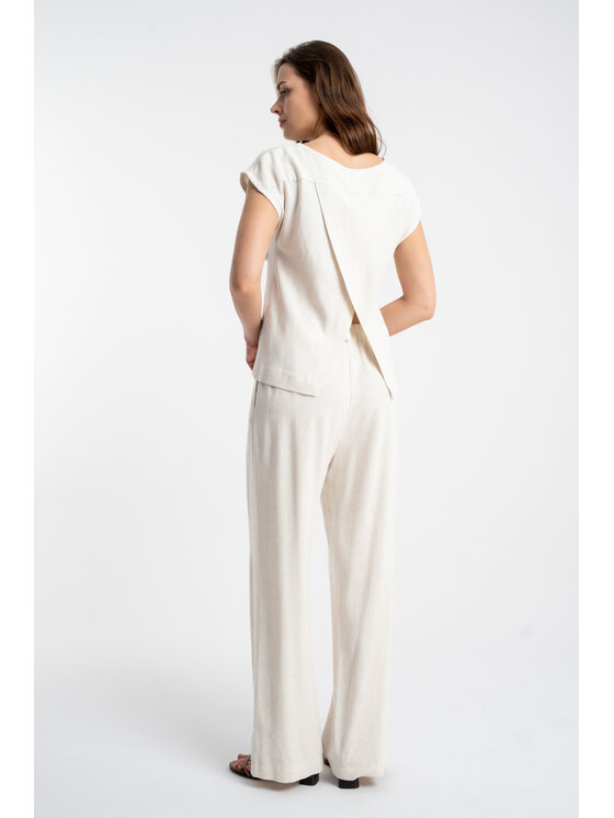 CLICK CLICK Kalhoty z materiálu 30-353 Světle béžová Loose Fit