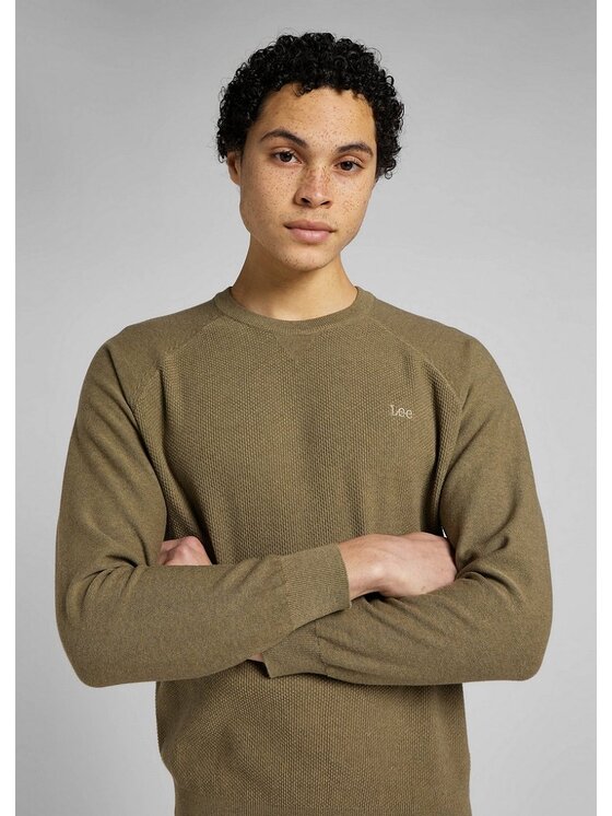 Lee Lee Sweter RAGLAN CREW KNIT Zielony Regular Fit
