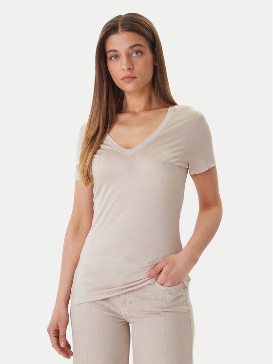 Guess Guess Tričko W5GP31 KCSX2 Béžová Classic Fit
