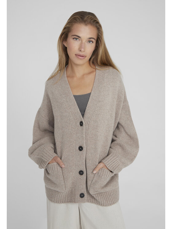 Style Republic Style Republic Kardigan Mieszanka wełny i kaszmiru Brązowy jasny Oversize