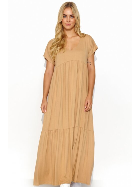 Makadamia Makadamia Sukienka codzienna M828 Beżowy Loose Fit