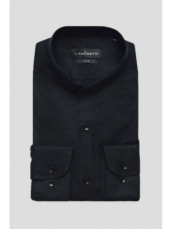 Lancerto Lancerto Koszula Koszula Czarna z Lnem Berit KO073125000005 Czarny Slim Fit
