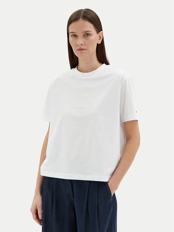 Damski T-Shirt Tommy Hilfiger, Rozmiar XL, Biały, WW0WW45525