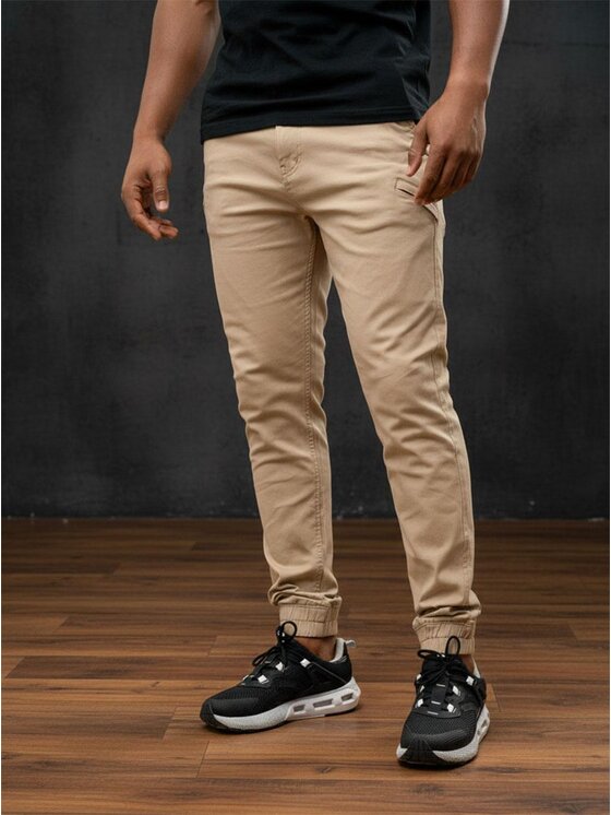 MyStars MyStars Spodnie materiałowe joggery karmel Klasyczne 6 kieszeni 34 Brązowy Regular Fit