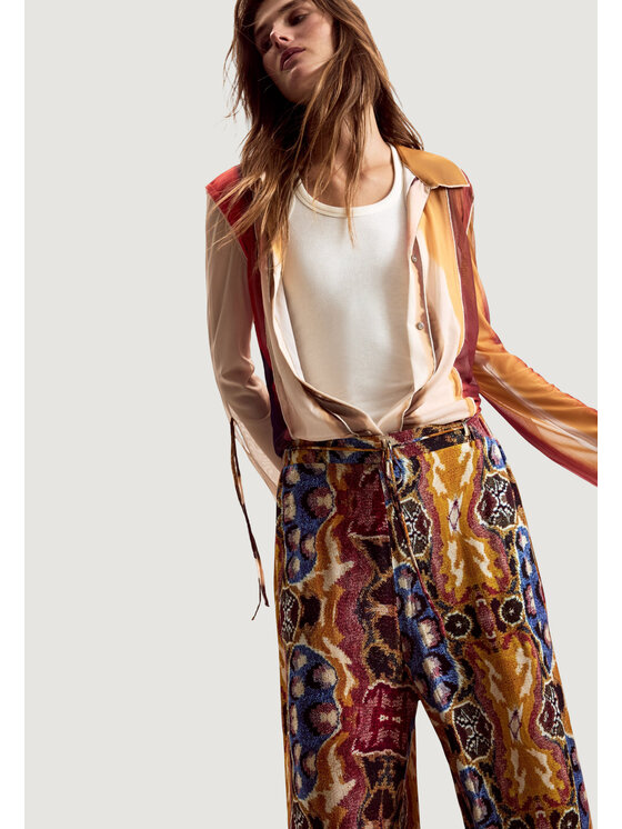 Desigual Desigual Παντελόνι Palazzo PANT_BEATTLE PALAZZ Κίτρινο Casual Fit