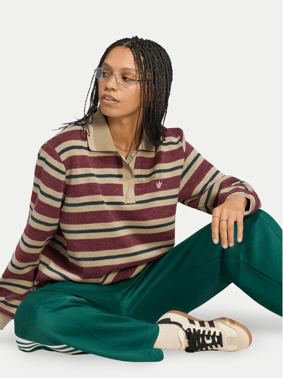 adidas adidas Суитшърт Stripe Knitted Polo Top LG4083 Бордо Regular Fit