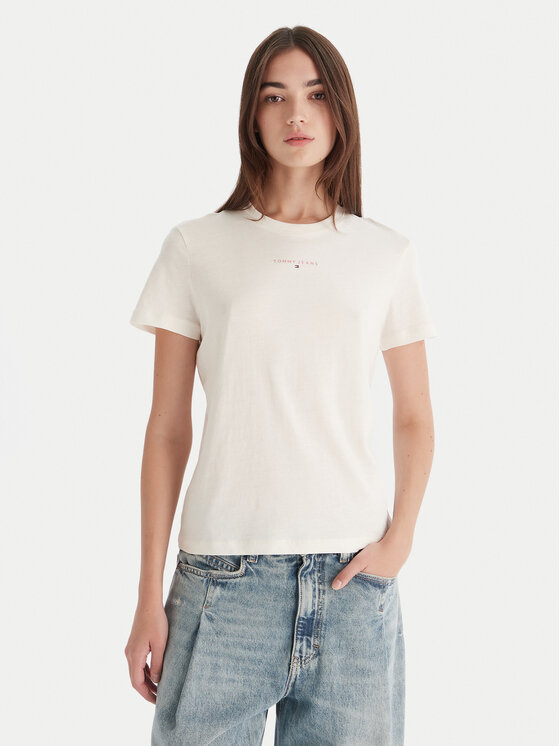 Tommy Jeans Tommy Jeans T-shirt Linear DW0DW21964 Écru Regular Fit