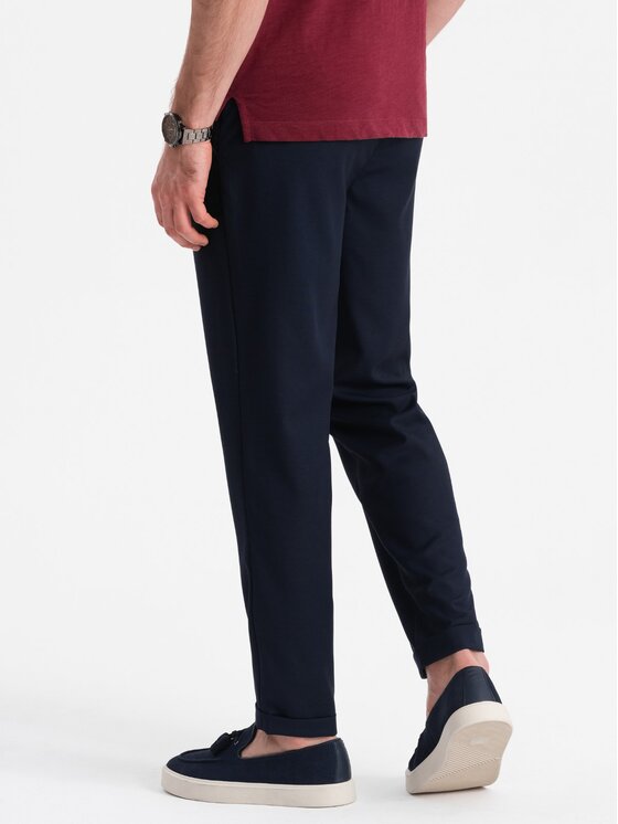 Ombre Ombre Kalhoty z materiálu OM-PACP-0157 Tmavomodrá Chino Fit