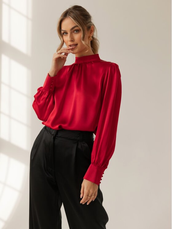 Cat&Cat Cat&Cat Halenka jedwabna z półgolfem Červená Regular Fit