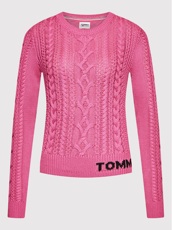 Tommy Jeans Megztinis Cable DW0DW11004 Rožinė Regular Fit • Modivo.lt