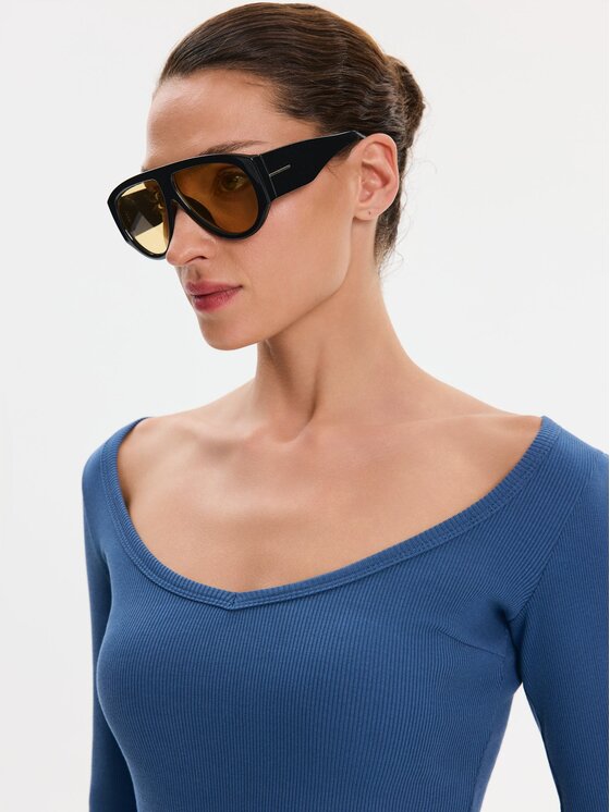 Nudyess Nudyess Top Alba z prążka Niebieski Slim Fit