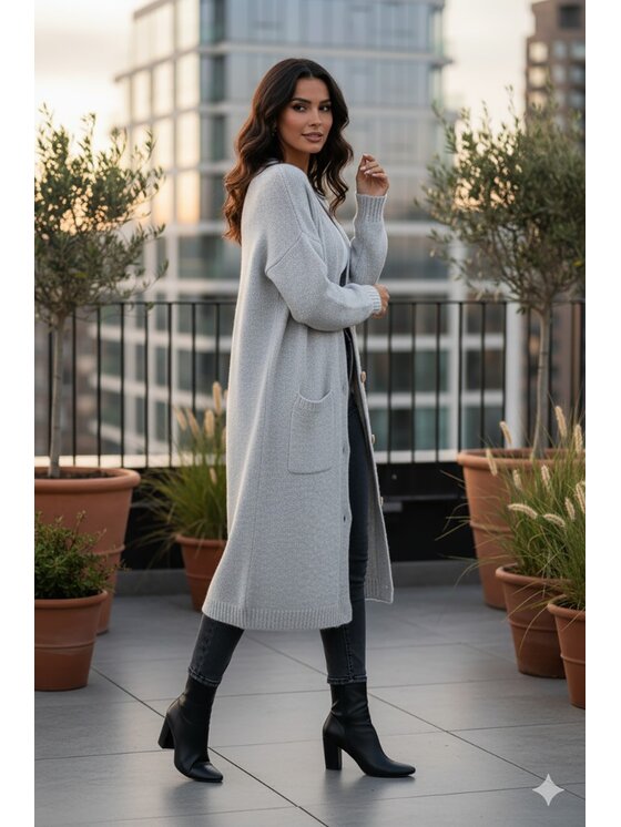 FIGL FIGL Kardigan M1237 Šedá Regular Fit