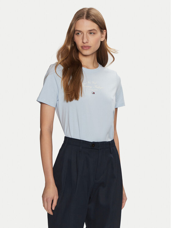 Tommy Hilfiger Tommy Hilfiger T-Shirt WW0WW43895 Světle modrá Regular Fit