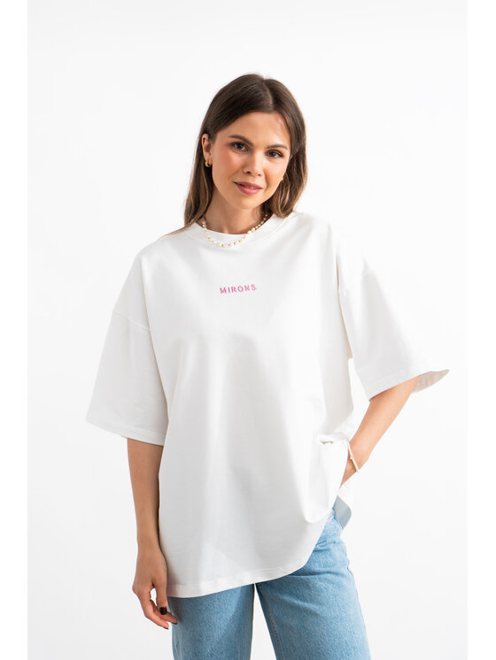 Mirons Mirons T-Shirt Print Biały Oversize