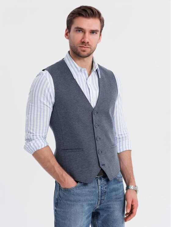 Ombre Ombre Kamizelka garniturowa OM-BLZV-0147 Granatowy Slim Fit