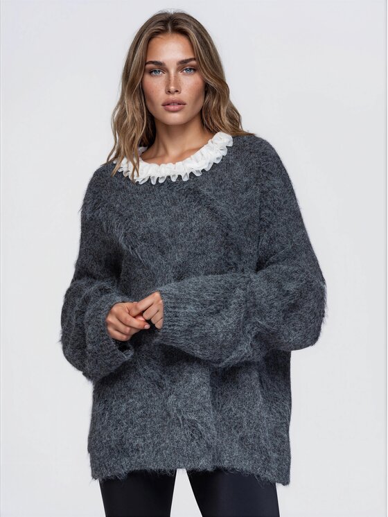 Ombre Ombre Sweter OW-SW-E0074 Szary Oversize