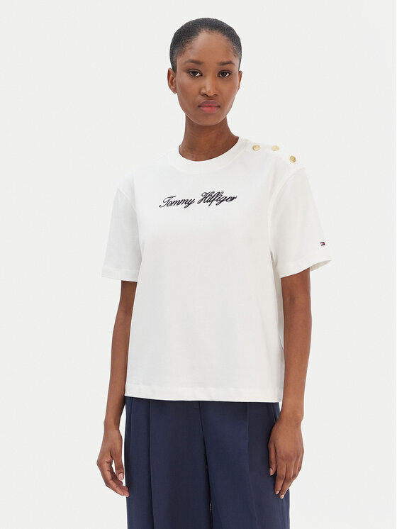 Tommy Hilfiger Tommy Hilfiger Póló Script WW0WW47819 Ekru Regular Fit