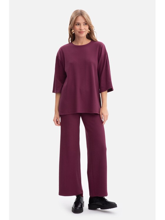 BeWear BeWear Spodnie dzianinowe b300 Fioletowy Baggy Fit