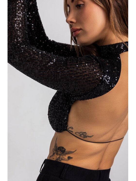 Chiara Wear Chiara Wear Bluzka SHINE Czarny Slim Fit