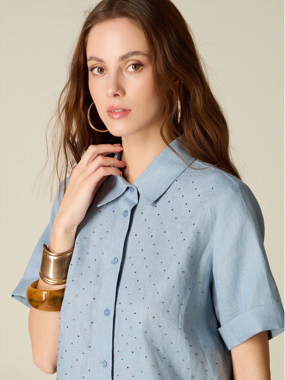 Oltre Oltre Koszula 5093R003173N004 Turkusowy Boxy Fit