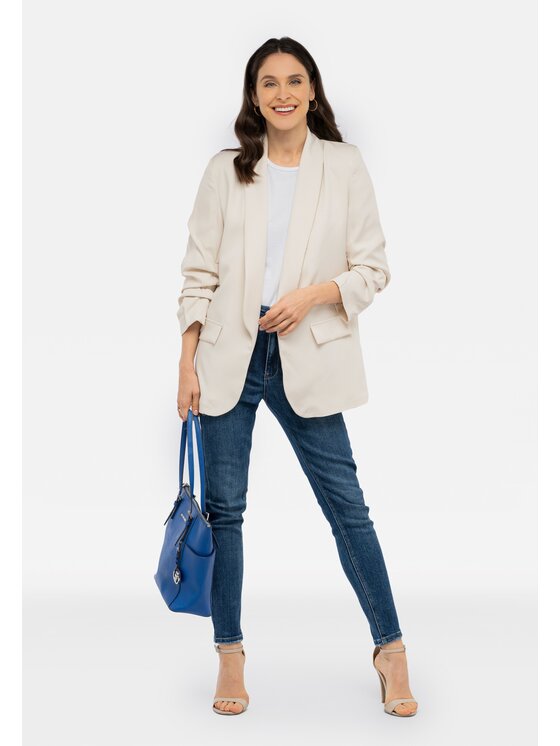 Perso Perso Marynarka ze ściąganymi rękawami Beżowy Casual Fit