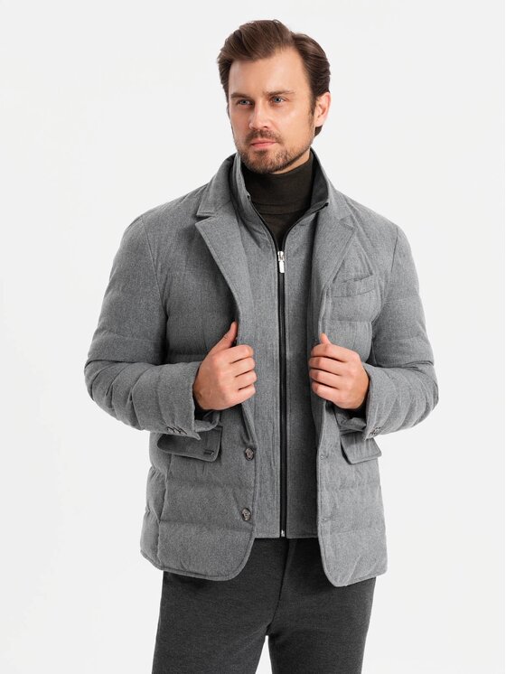 Ombre Ombre Kurtka zimowa OM-JALP-0170 Szary Regular Fit