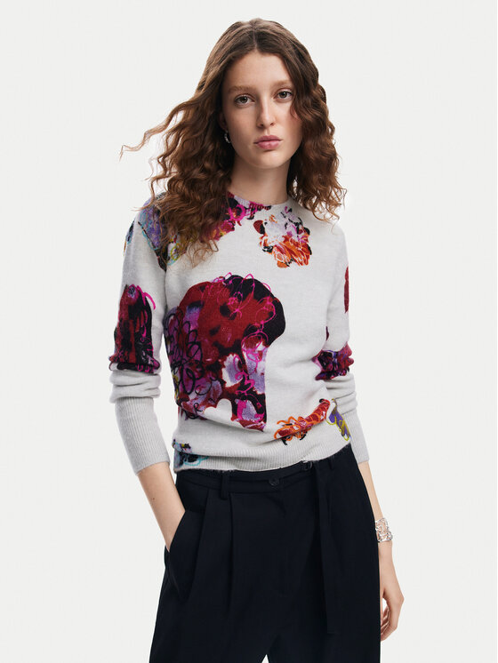 Desigual Džemperis Maxflower 24WWJF53 Pelēks Regular Fit