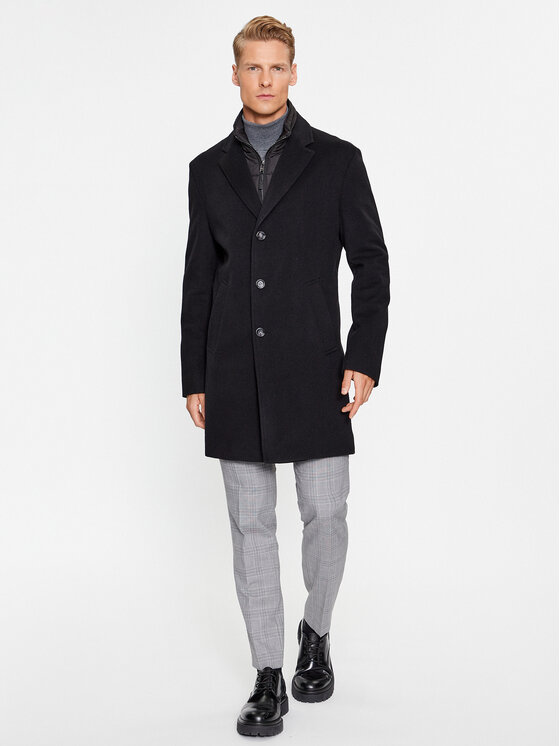 DOSLAVIDA Herren-Wollmantel Slim Fit - Winter-Erbsenmantel Mit Abnehmbarem Schal