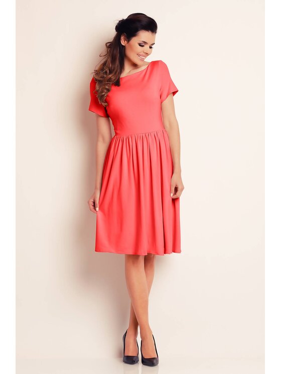Awama Awama Sukienka letnia A141 Koralowy Basic Fit