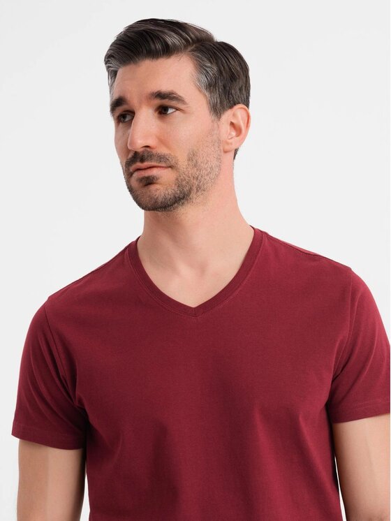 Ombre Ombre T-Shirt OM-TSBS-0237 Bordowy Regular Fit