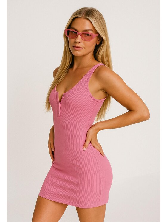 Nudyess Nudyess Sukienka letnia Louisiana mini z prążka Różowy Fitted Fit
