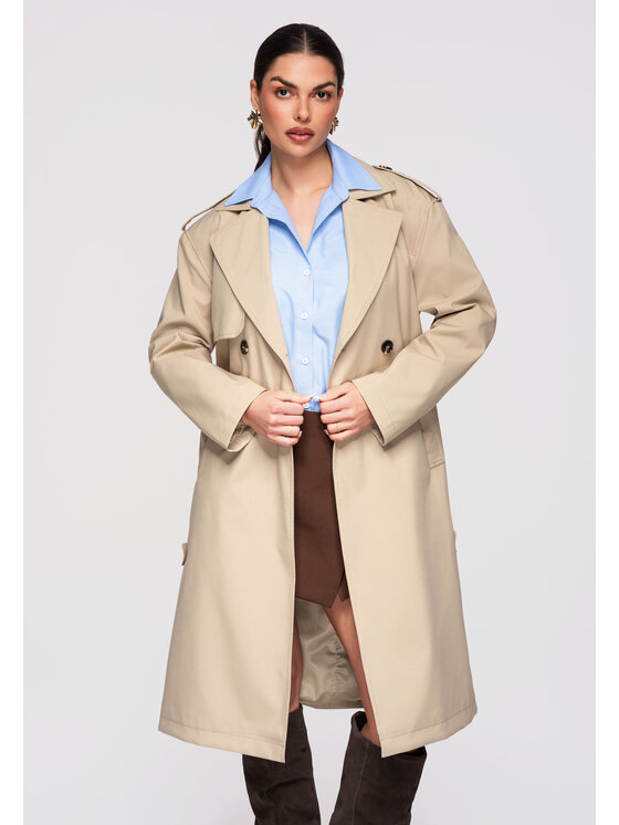 Ombre Ombre Płaszcz przejściowy OW-COLC-0117 Beżowy Regular Fit
