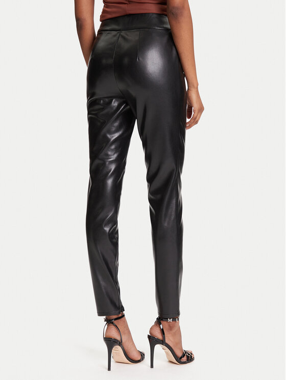Guess Guess Kalhoty z imitace kůže New Prescilla Petite W4BB18 WGIK0 Černá Slim Fit