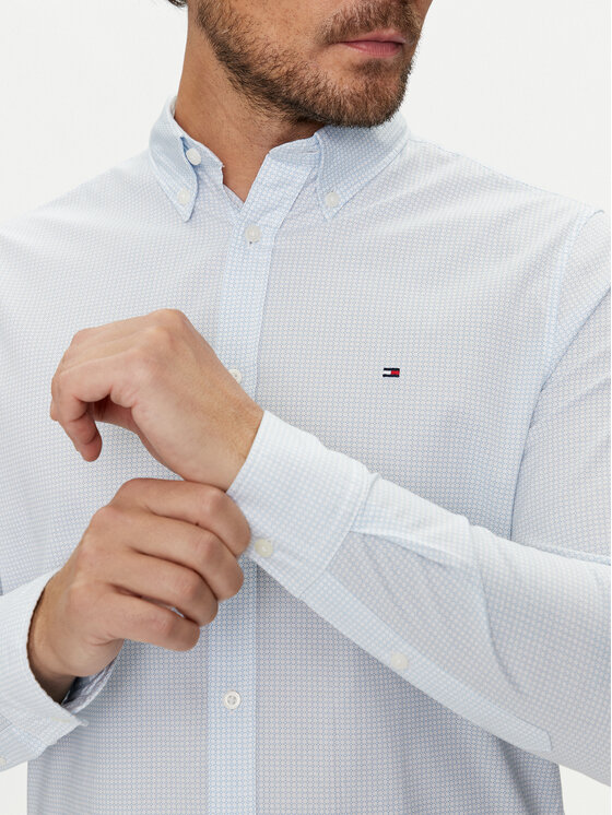 Tommy Hilfiger Tommy Hilfiger Marškiniai Micro Foulard MW0MW35813 Žydra Slim Fit