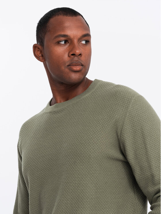 Ombre Ombre Sweter OM-SWSW-0110 Khaki Relaxed Fit