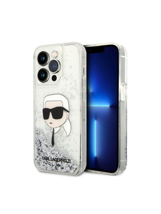 Etui na telefon KARL LAGERFELD, Srebrne, Liquid Glitter NFT Karl's Head