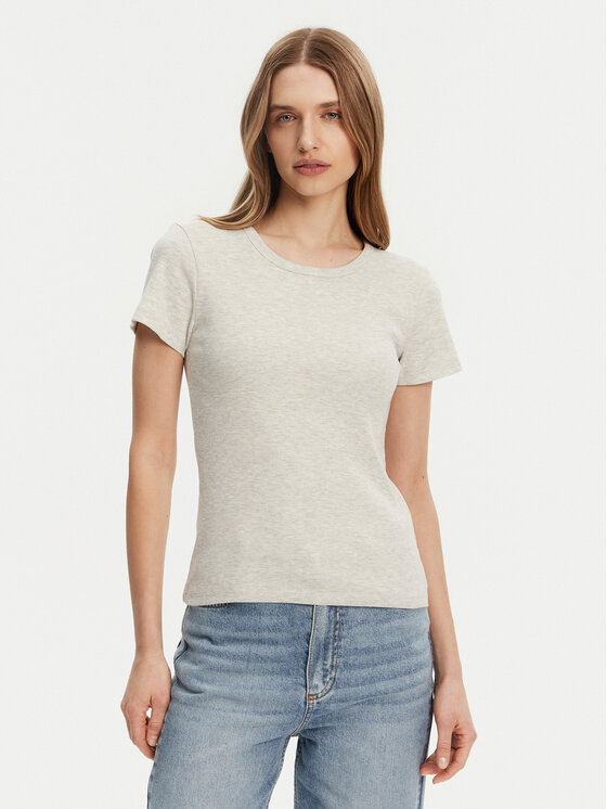 Pieces Pieces Тишърт May 17154483 Сив Slim Fit
