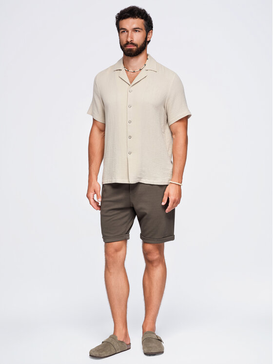 Ombre Ombre Koszula OM-SHSS-0223 Beżowy Regular Fit