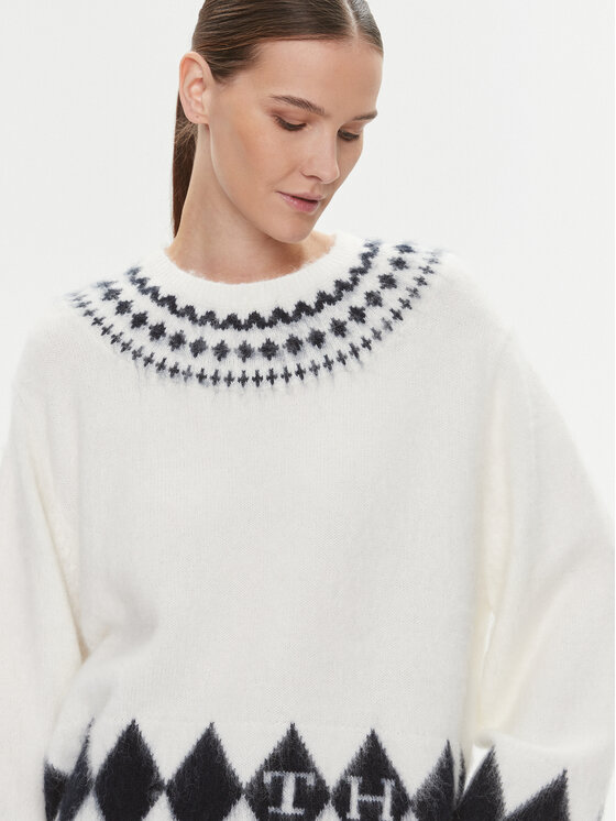 Tommy Hilfiger Tommy Hilfiger Pulover Fairisle WW0WW40089 Écru Oversize
