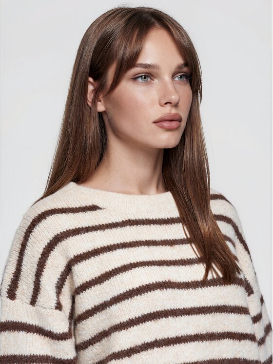 Ombre Ombre Sweter OW-SW-E0056 Beżowy Relaxed Fit
